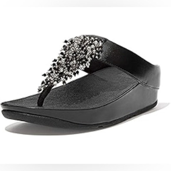 FitFlop Women’s Rumba Beaded Toe Post Black Sandals size 10 - Picture 1 of 8